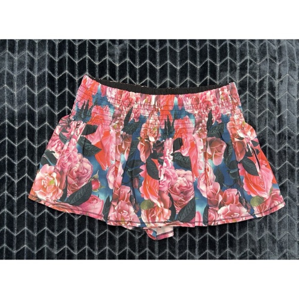 Vibrant Pink Rose Floral Smocked Waist Skort Built In Shorts